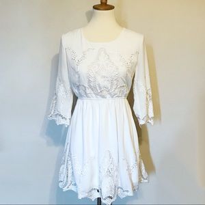 White Floral Embroidered Dress